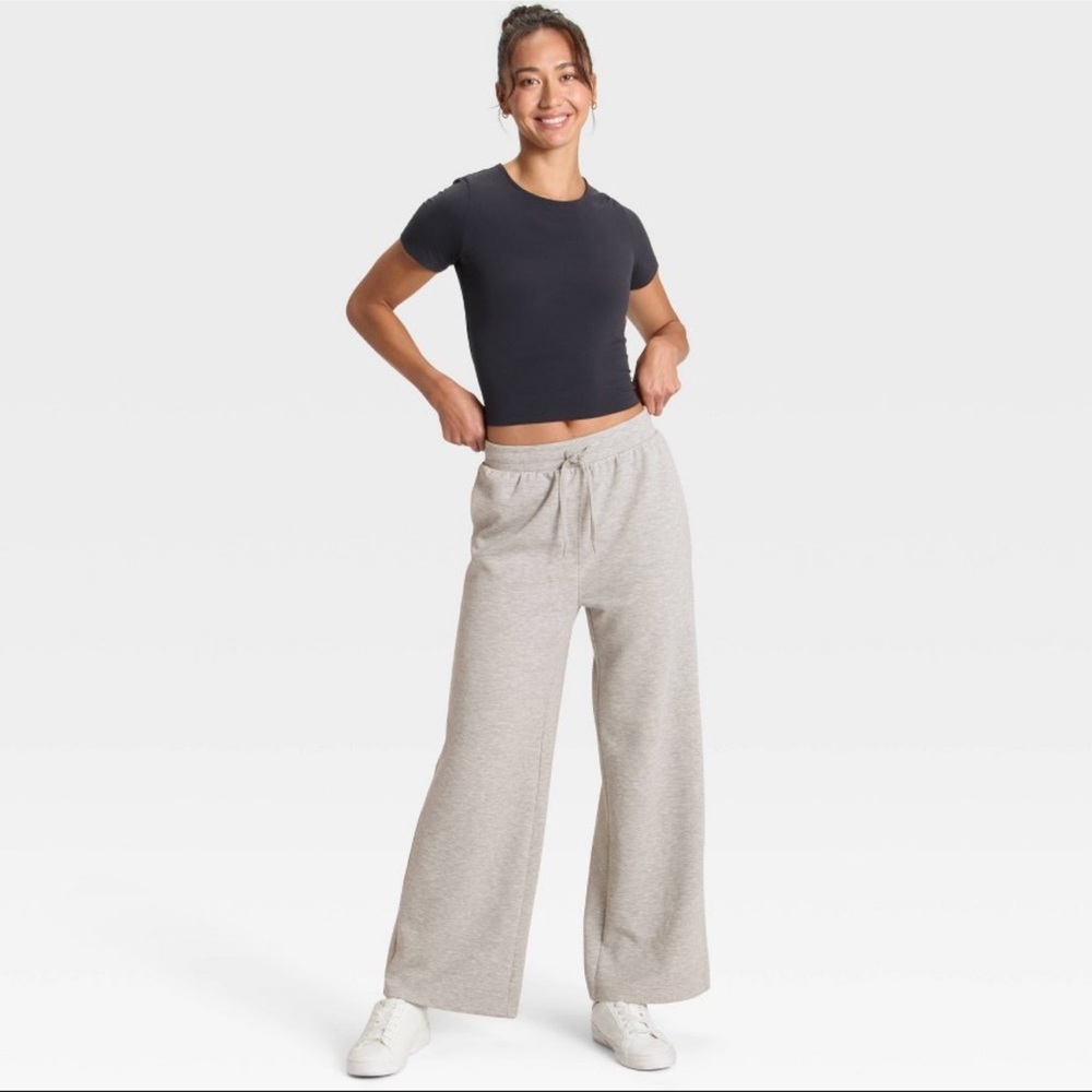 All In Motion™ Women's Airy Sleek Wide Leg Sweatpants - Heathered Gray L - Picture 3 of 11